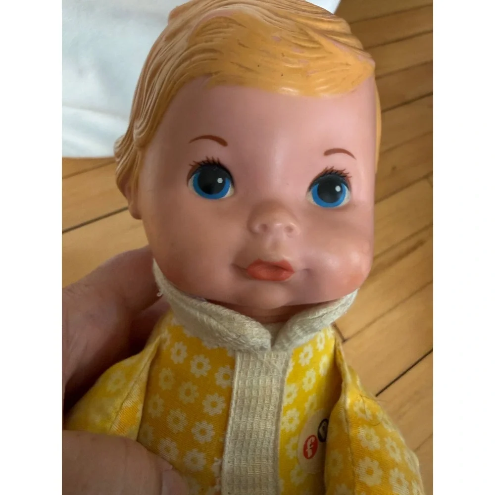 Vintage Fisher Price Honey Doll 1975 Soft Body Yellow Pajamas 12in Blonde Baby